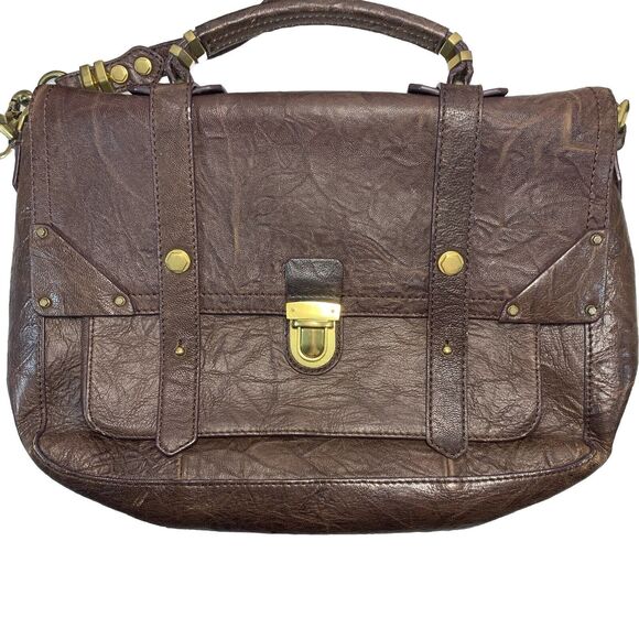 orYANY Brown Leather Pushlock Briefcase Messenger Crossbody Bag - Picture 3 of 16